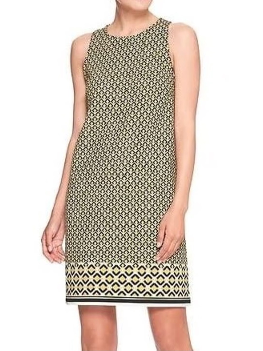Banana Republic Yellow and Black Sleeveless Printed Shift Dress
